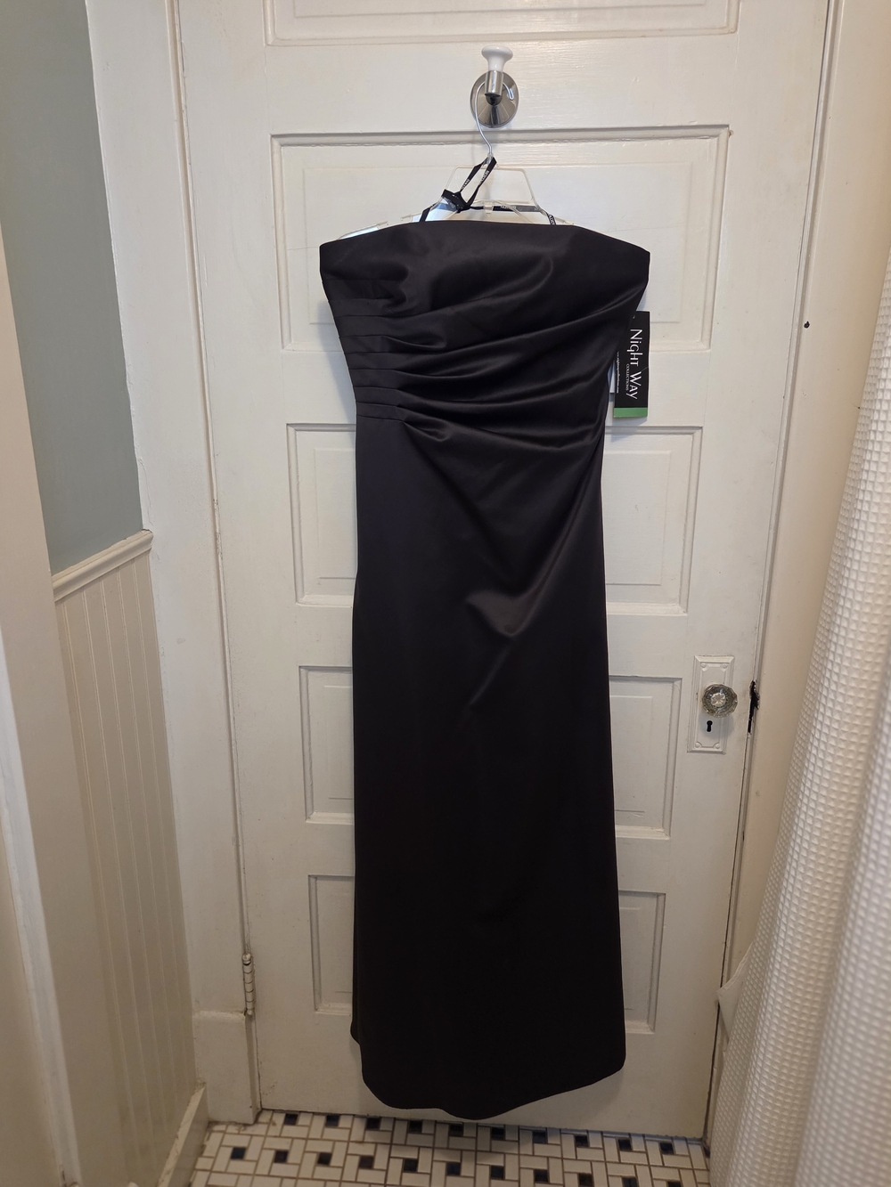 Night Way Collections Strapless Black Satin Evening Dress